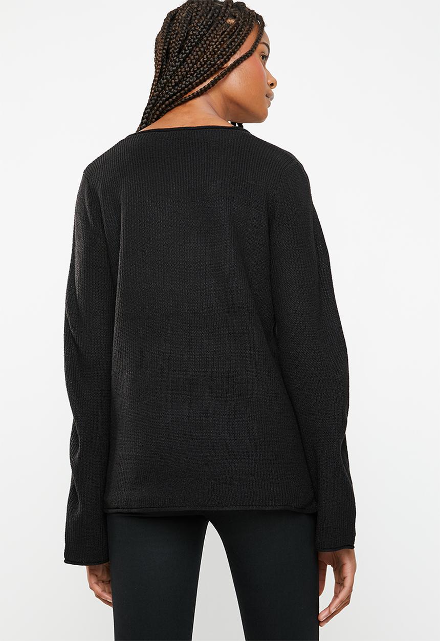 Brave Soul - Flared sleeve V-neck jersey - black