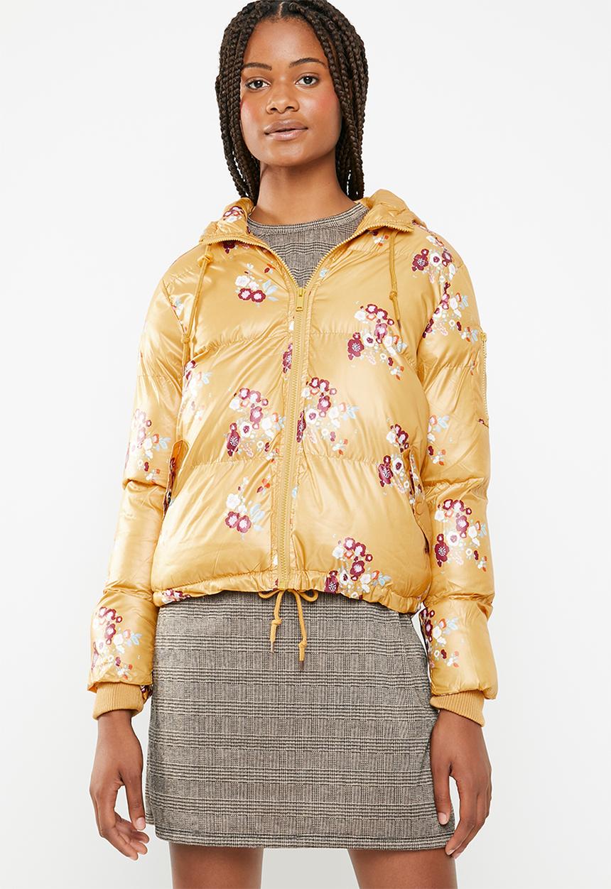 Brave Soul - All over floral padded jacket with hood - multi