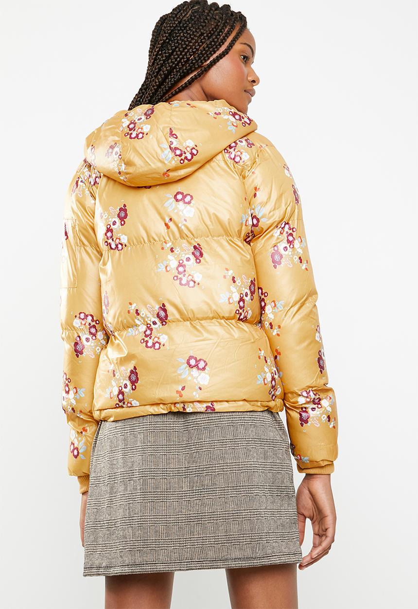Brave Soul - All over floral padded jacket with hood - multi