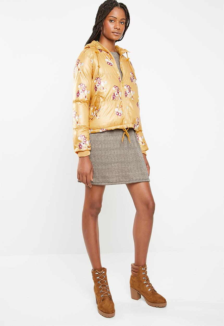 Brave Soul - All over floral padded jacket with hood - multi