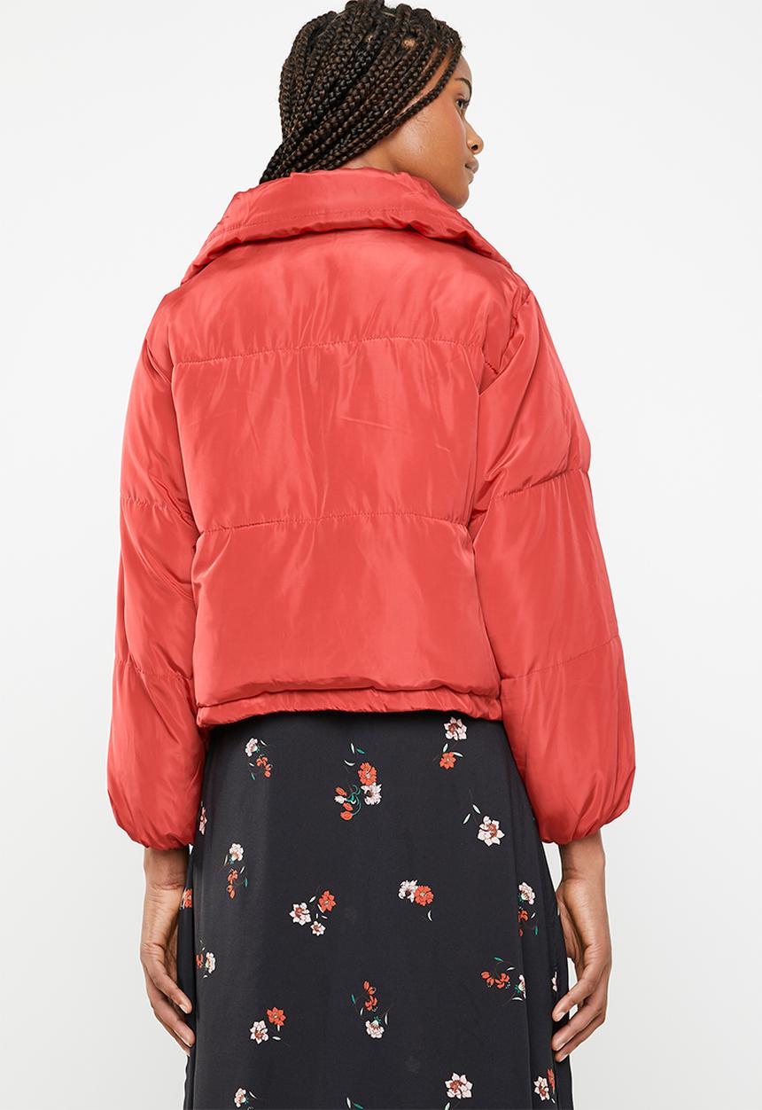 Brave Soul - Oversized cropped puffer jacket - red