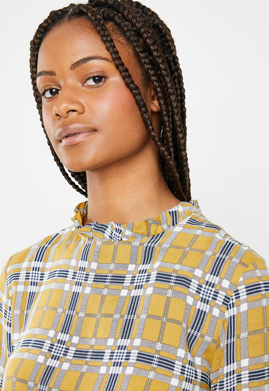 Superbalist - frill neck blouse - check