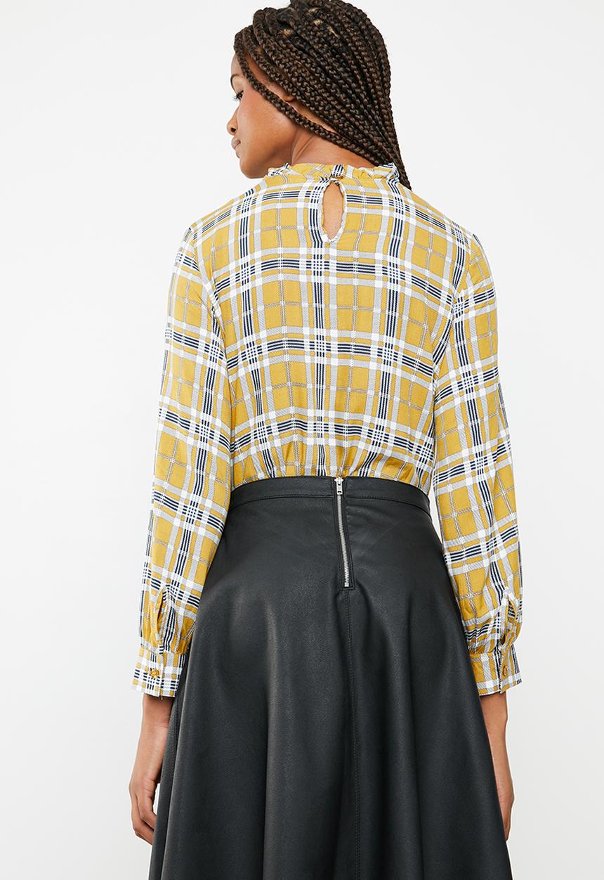 Superbalist - frill neck blouse - check