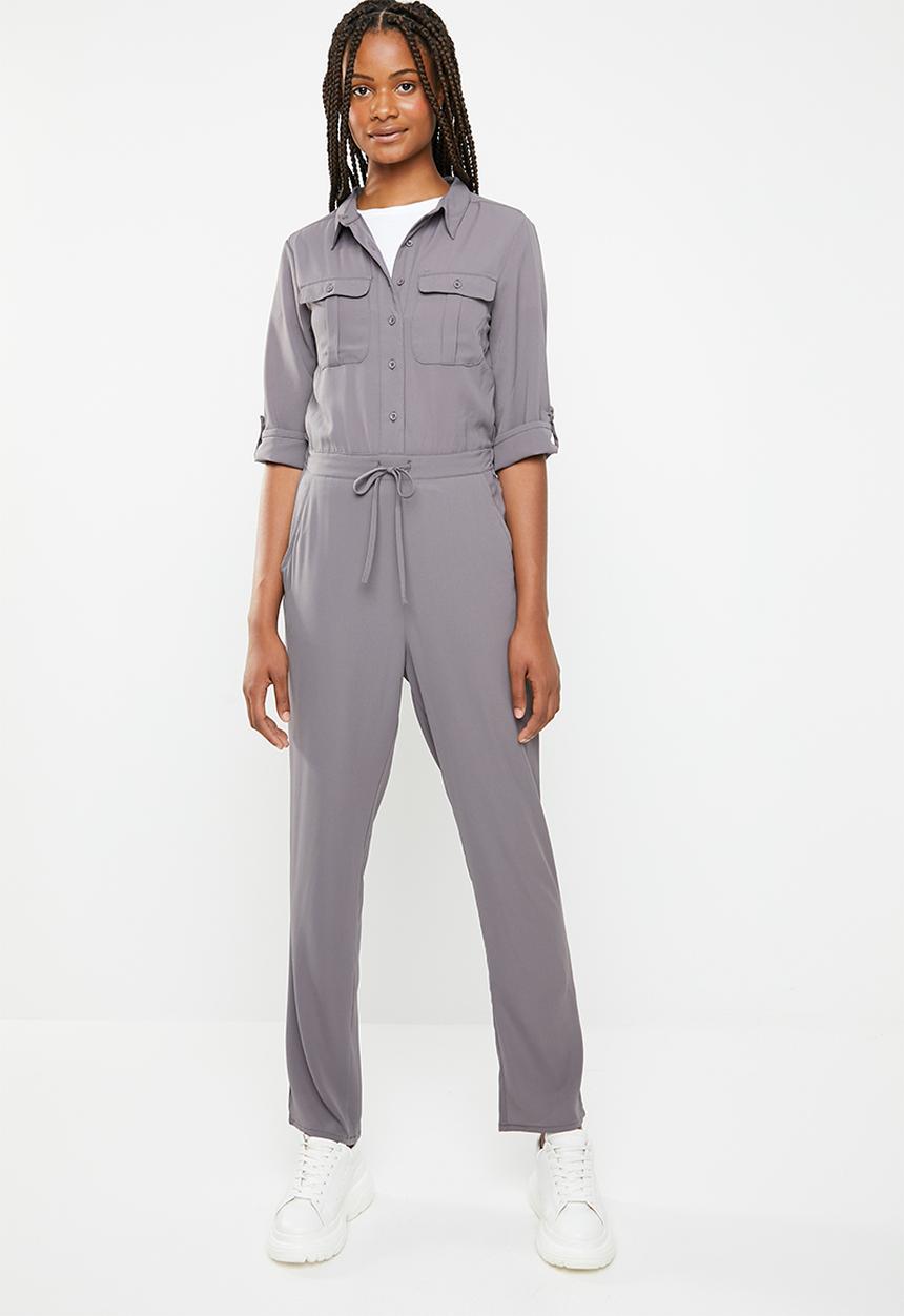 Brave Soul - Tie waist jumpsuit - grey