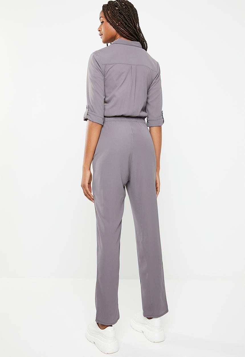 Brave Soul - Tie waist jumpsuit - grey