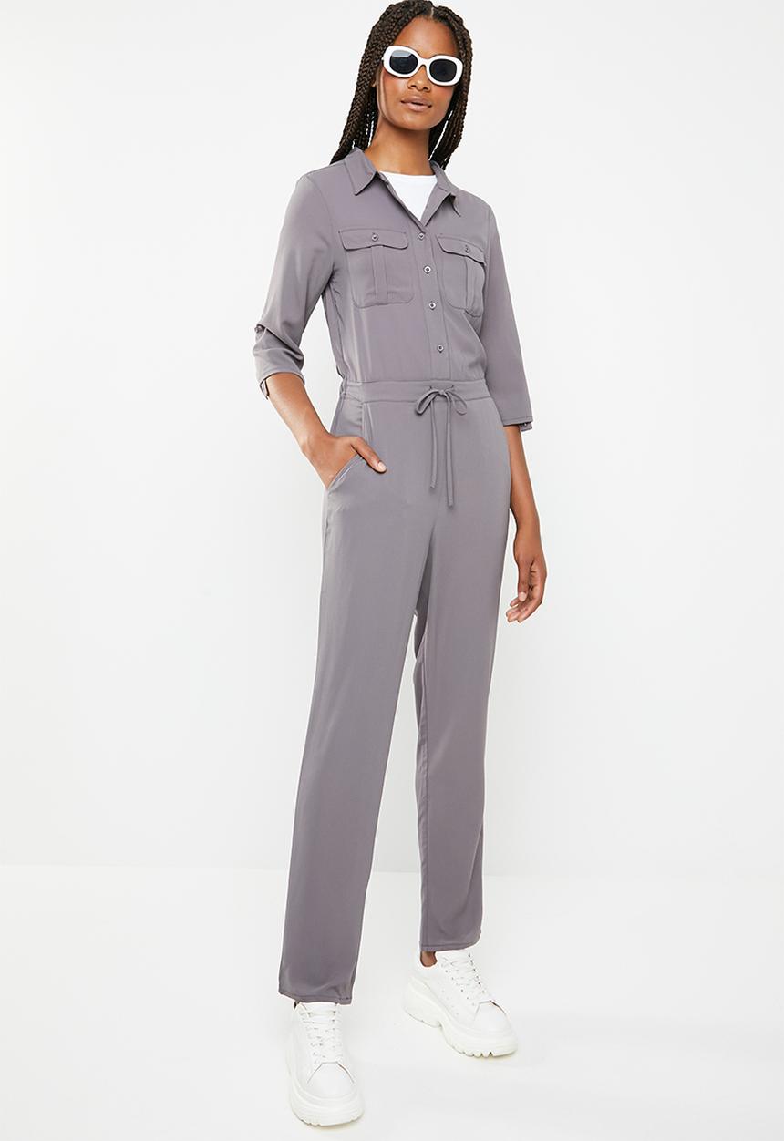 Brave Soul - Tie waist jumpsuit - grey