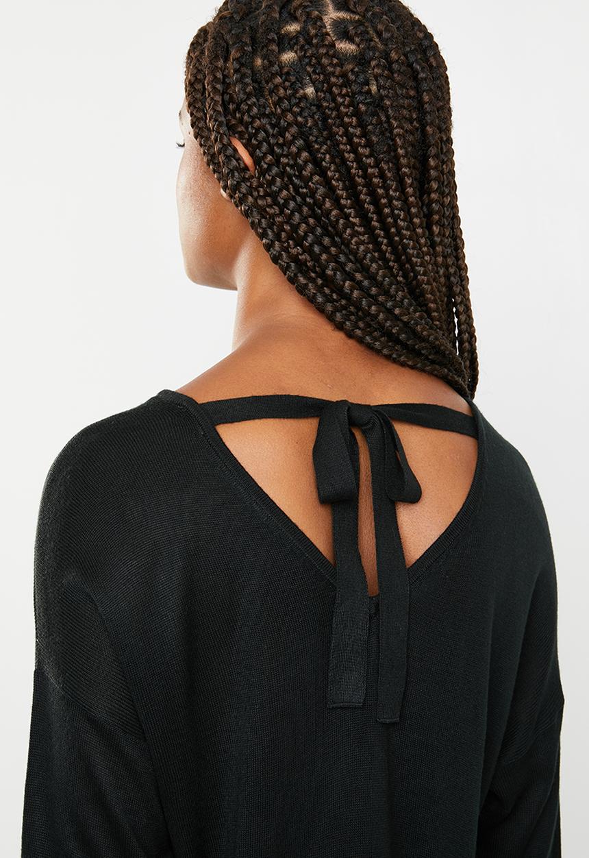 Superbalist - V detail skinny jersey with tie back - black