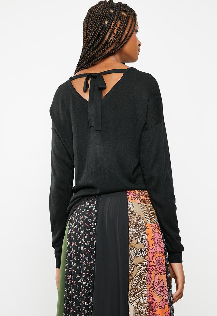 Superbalist - V detail skinny jersey with tie back - black