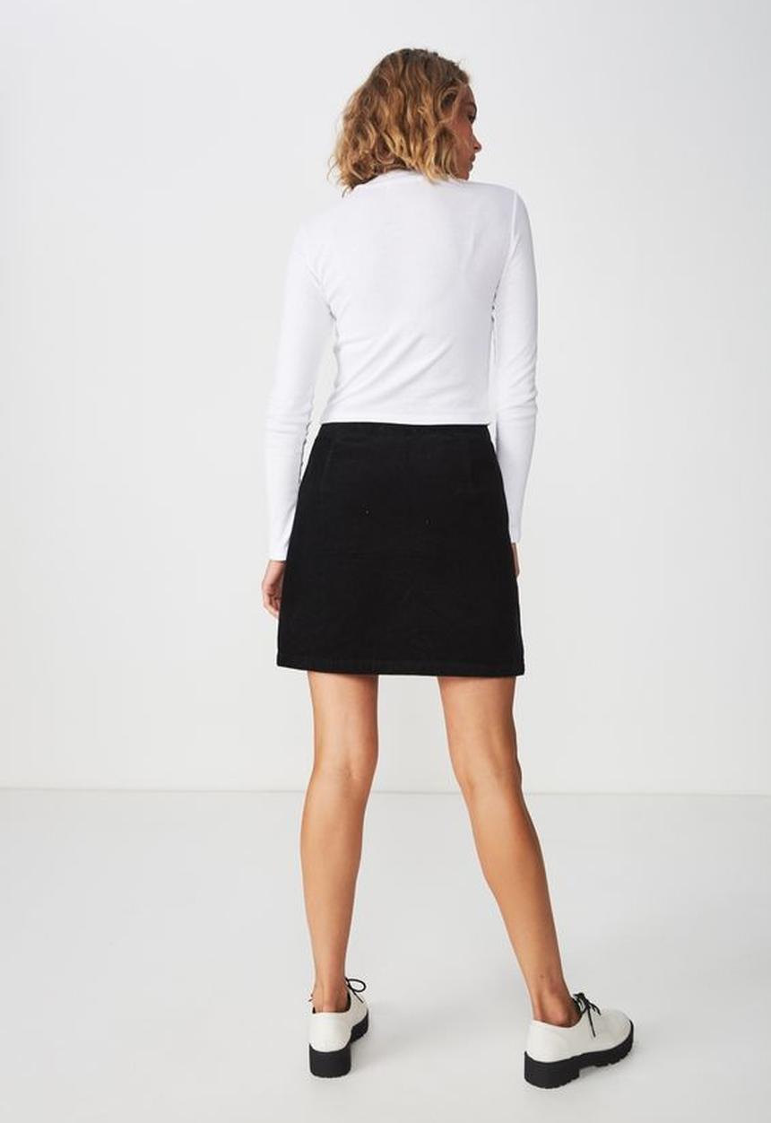 Cotton On - A line pocket front cord mini skirt - black