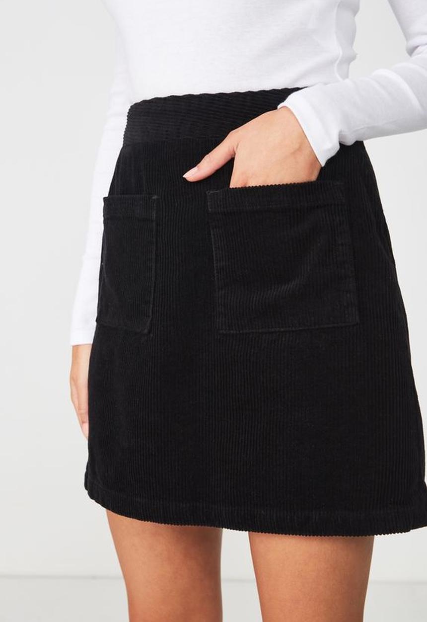Cotton On - A line pocket front cord mini skirt - black