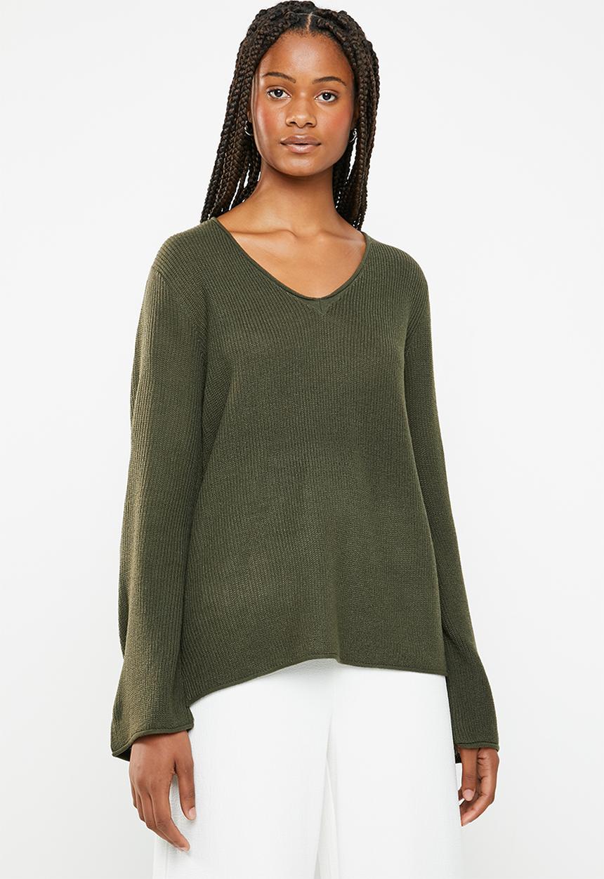 Brave Soul - Flared sleeve V-neck jersey - green