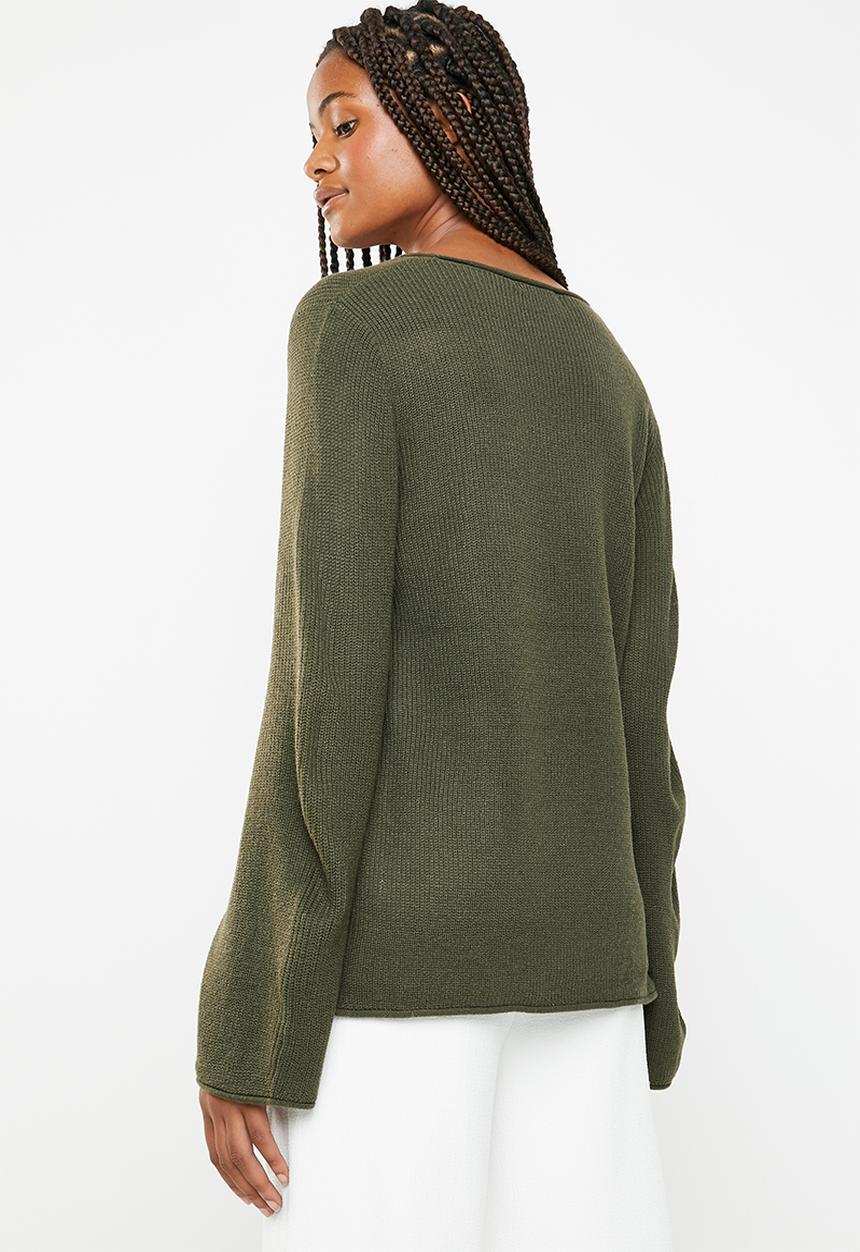 Brave Soul - Flared sleeve V-neck jersey - green