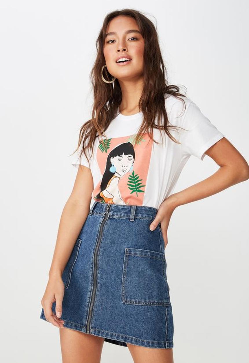 Cotton On - A line zip front denim skirt - blue