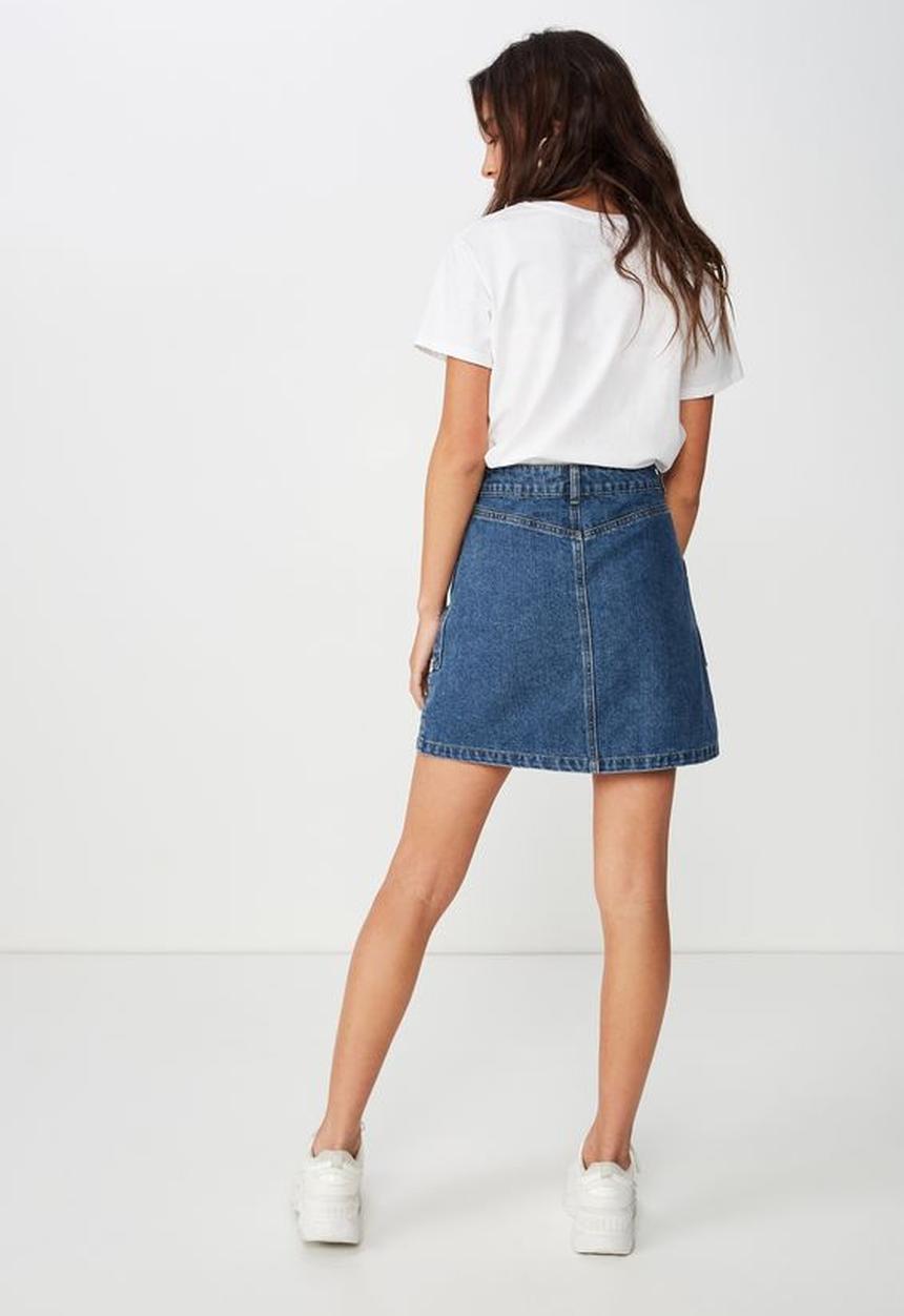 Cotton On - A line zip front denim skirt - blue