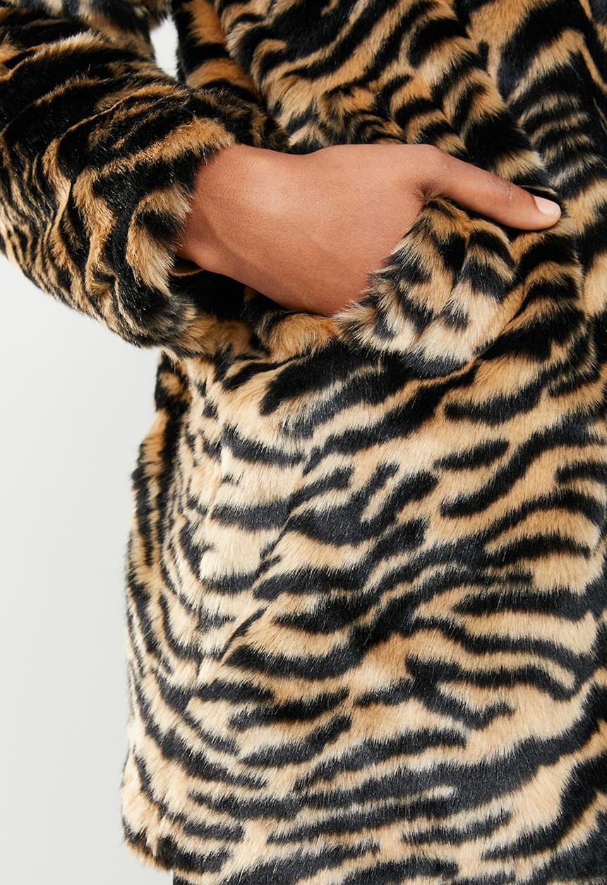 Missguided - Faux fur tiger coat - black & tan