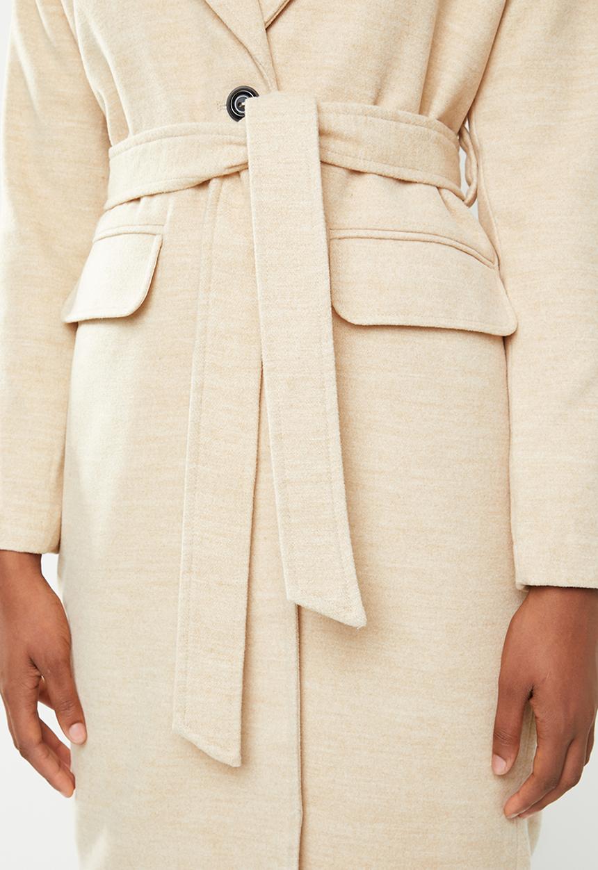 Missguided - Longline belted faux wool coat - camel