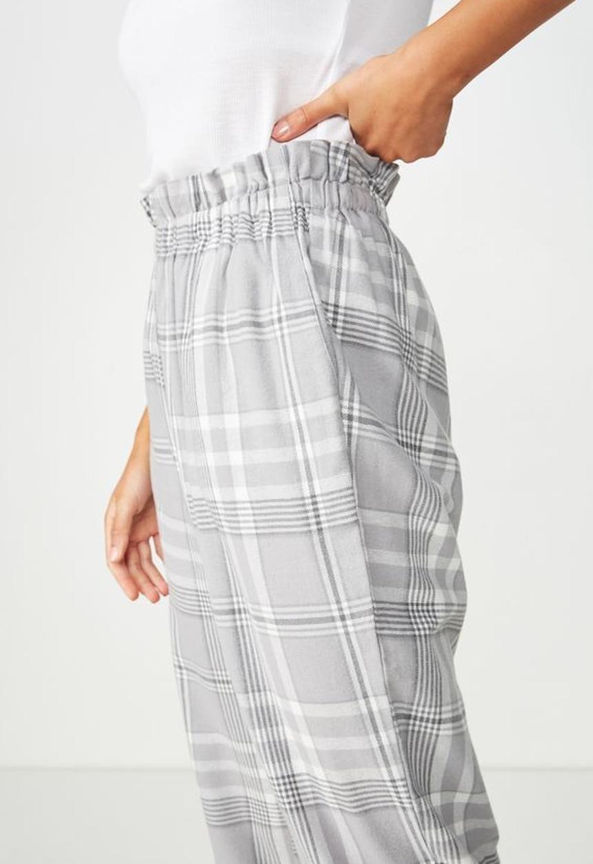 Cotton On - Flannel paper bag check pant - grey & white