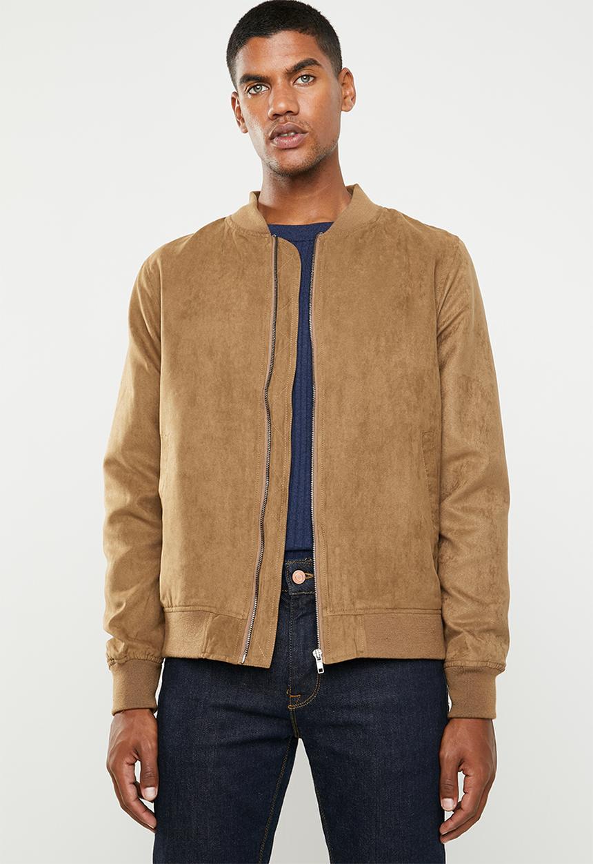 Superbalist - Lined faux suede bomber jacket - brown