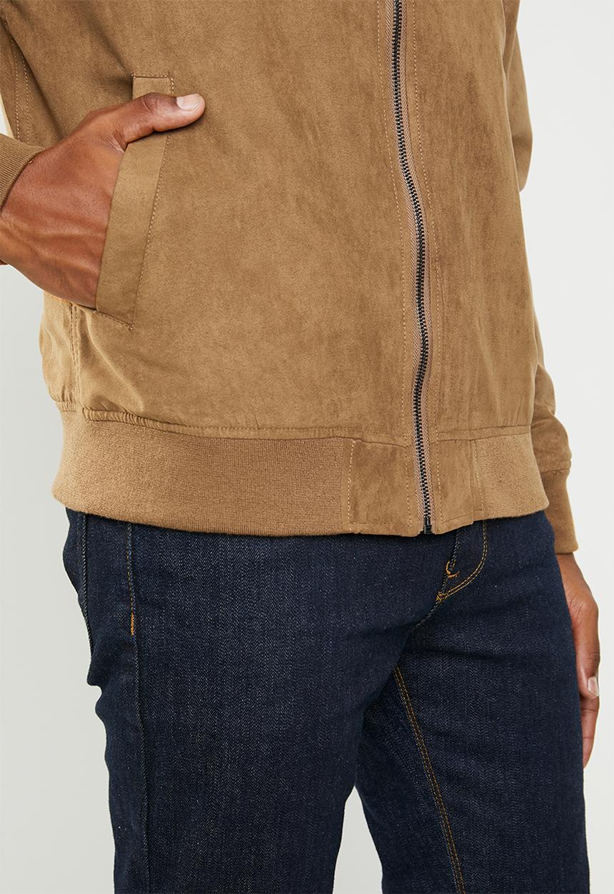 Superbalist - Lined faux suede bomber jacket - brown