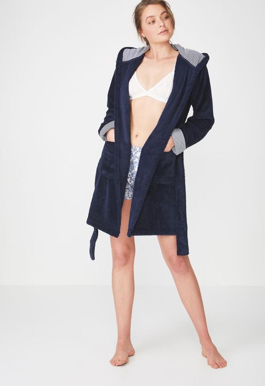 Cotton On - Luxe plush gown - navy & grey