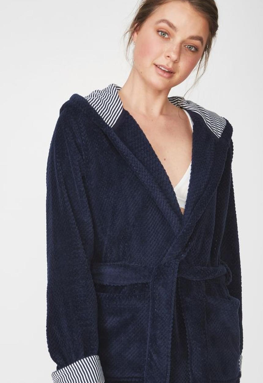 Cotton On - Luxe plush gown - navy & grey