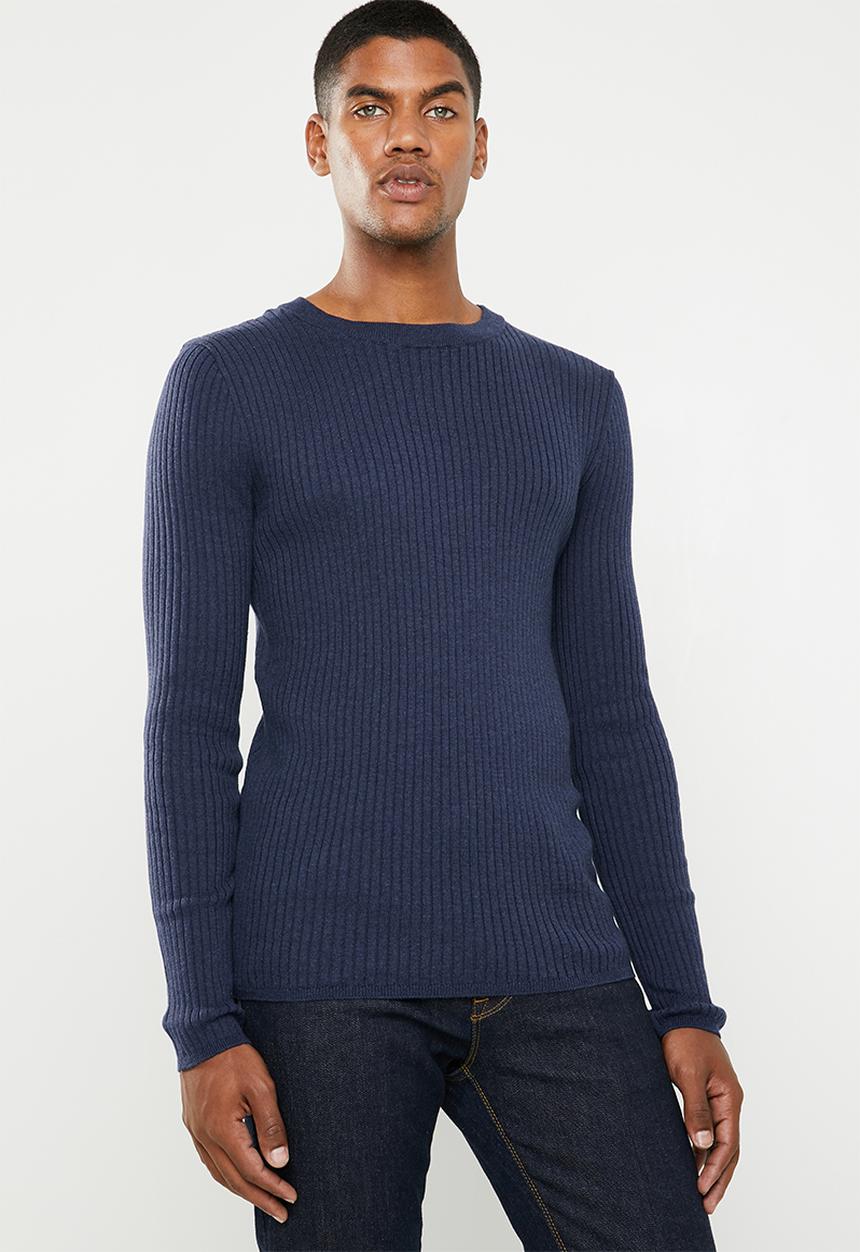 Superbalist - Slim fit ribbed crew neck knit - navy