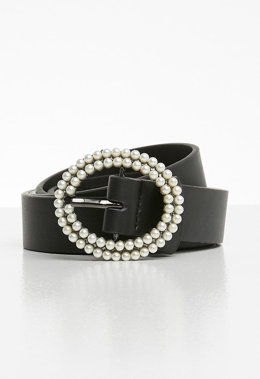 Superbalist - Round pearl buckle belt - black