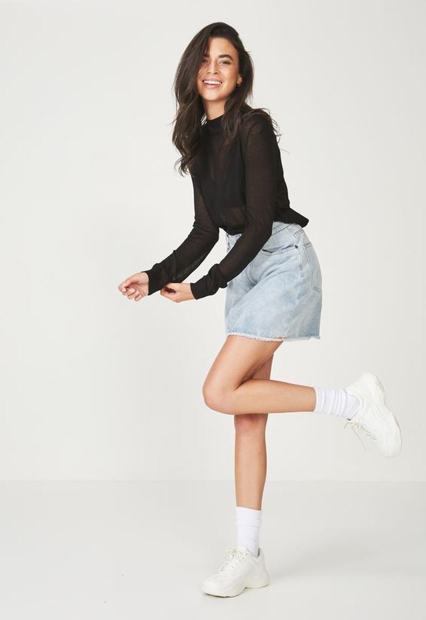 Cotton On - Alexis sheer cropped mock neck top - black