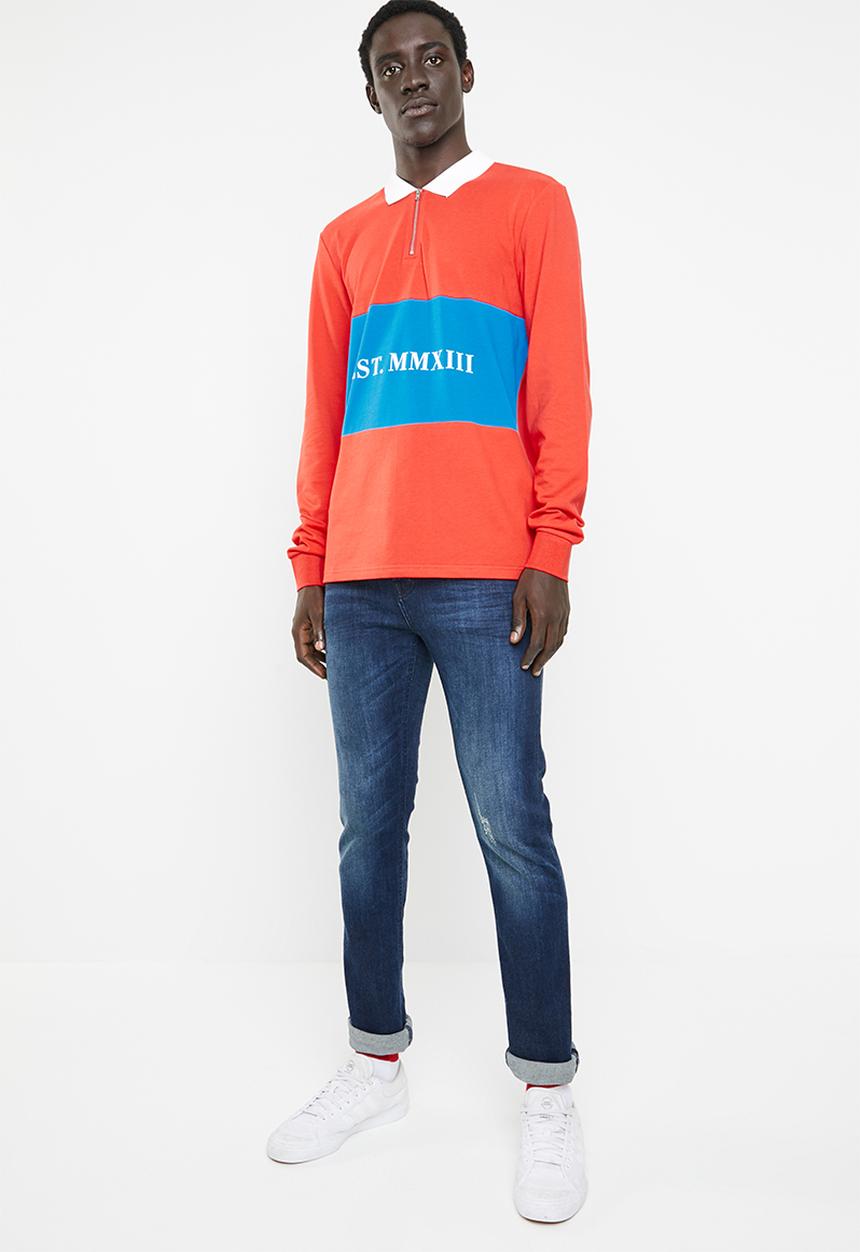 Only & Sons - Weldon long sleeve zip polo exp - red