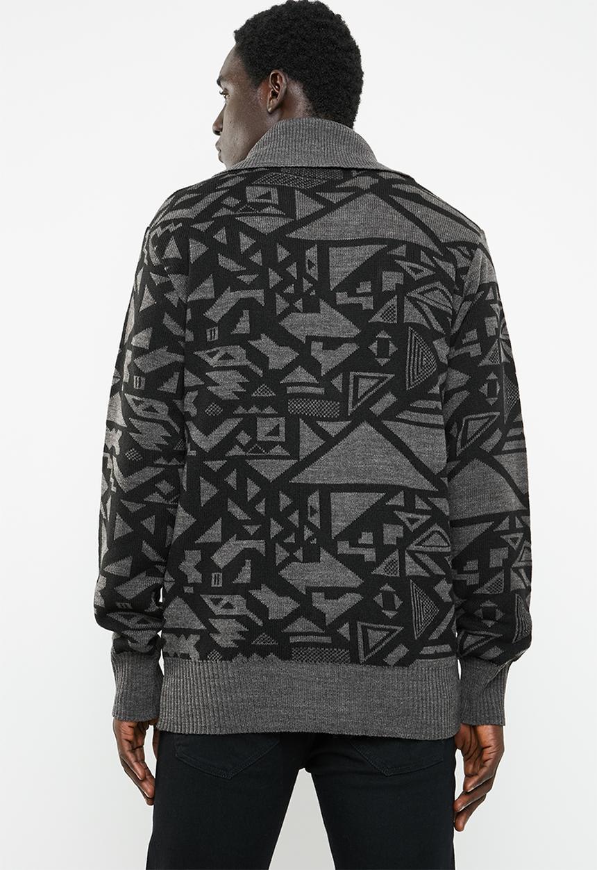Superbalist - Chunky shawl collar pattern cardi - grey & black