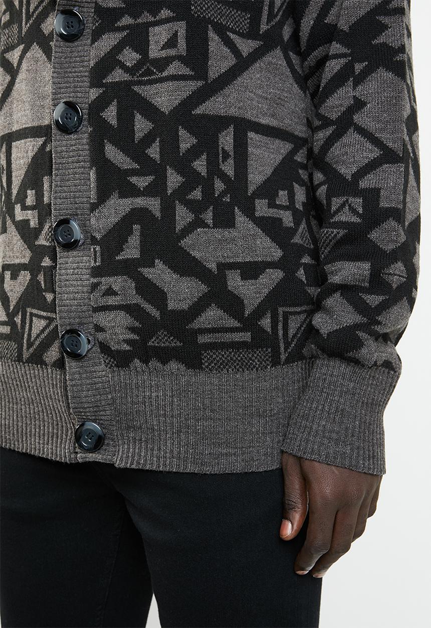Superbalist - Chunky shawl collar pattern cardi - grey & black