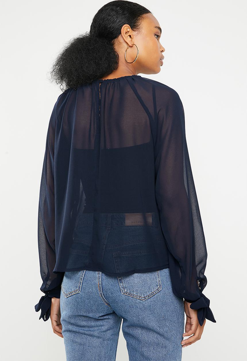 Superbalist - Gauged raglan sleeve blouse - navy