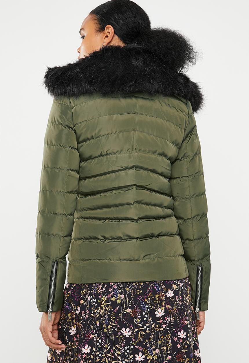 Brave Soul - Padded jacket with detachable faux fur collar - khaki