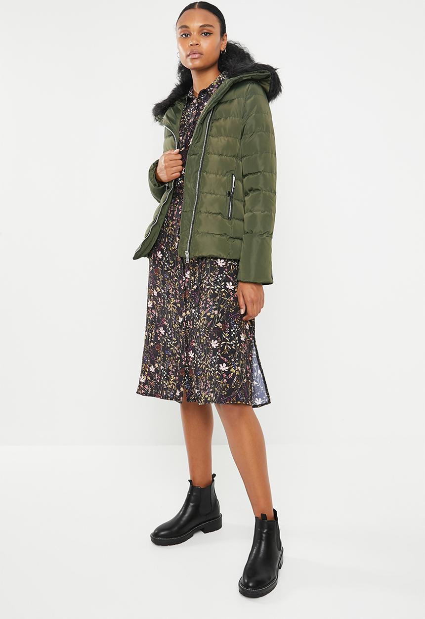 Brave Soul - Padded jacket with detachable faux fur collar - khaki