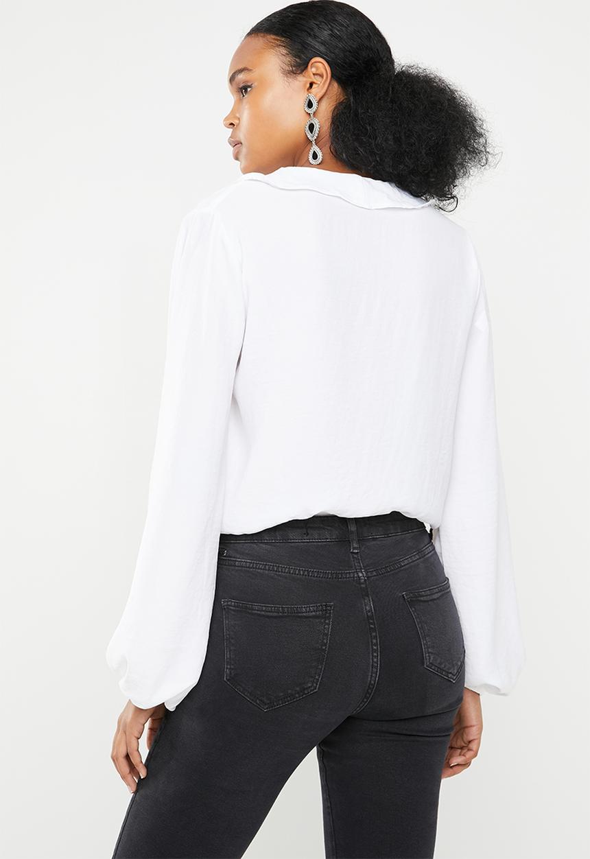 Superbalist - Wrap front ruffle bodysuit - white