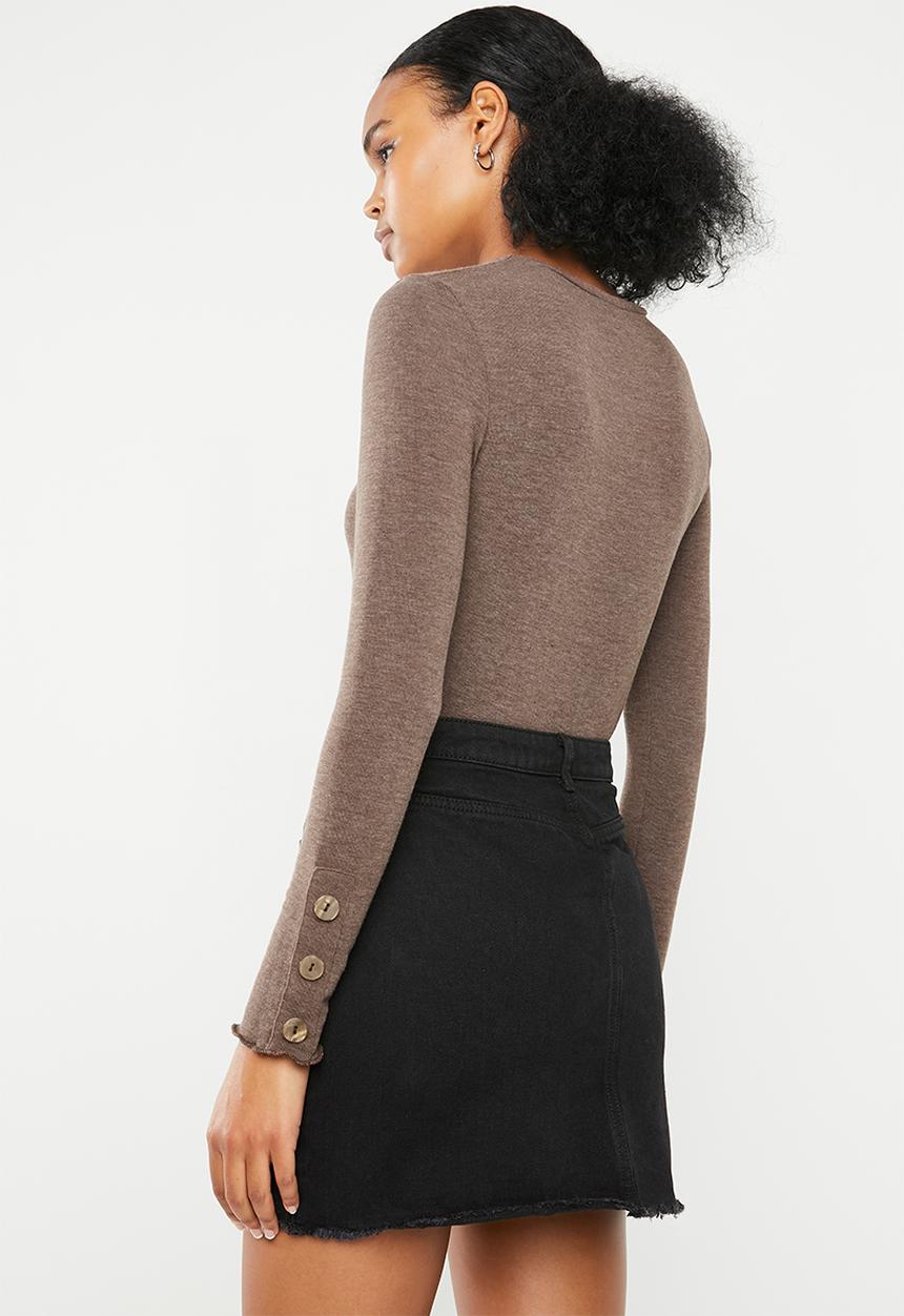 Superbalist - Textured knit button detail top - brown