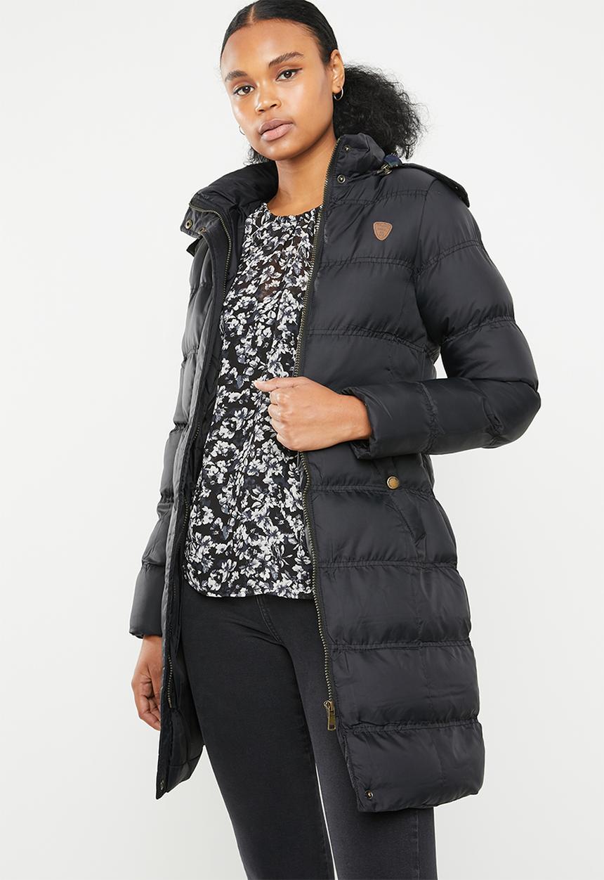 Brave Soul - Longer length padded jacket with detachable hood - black