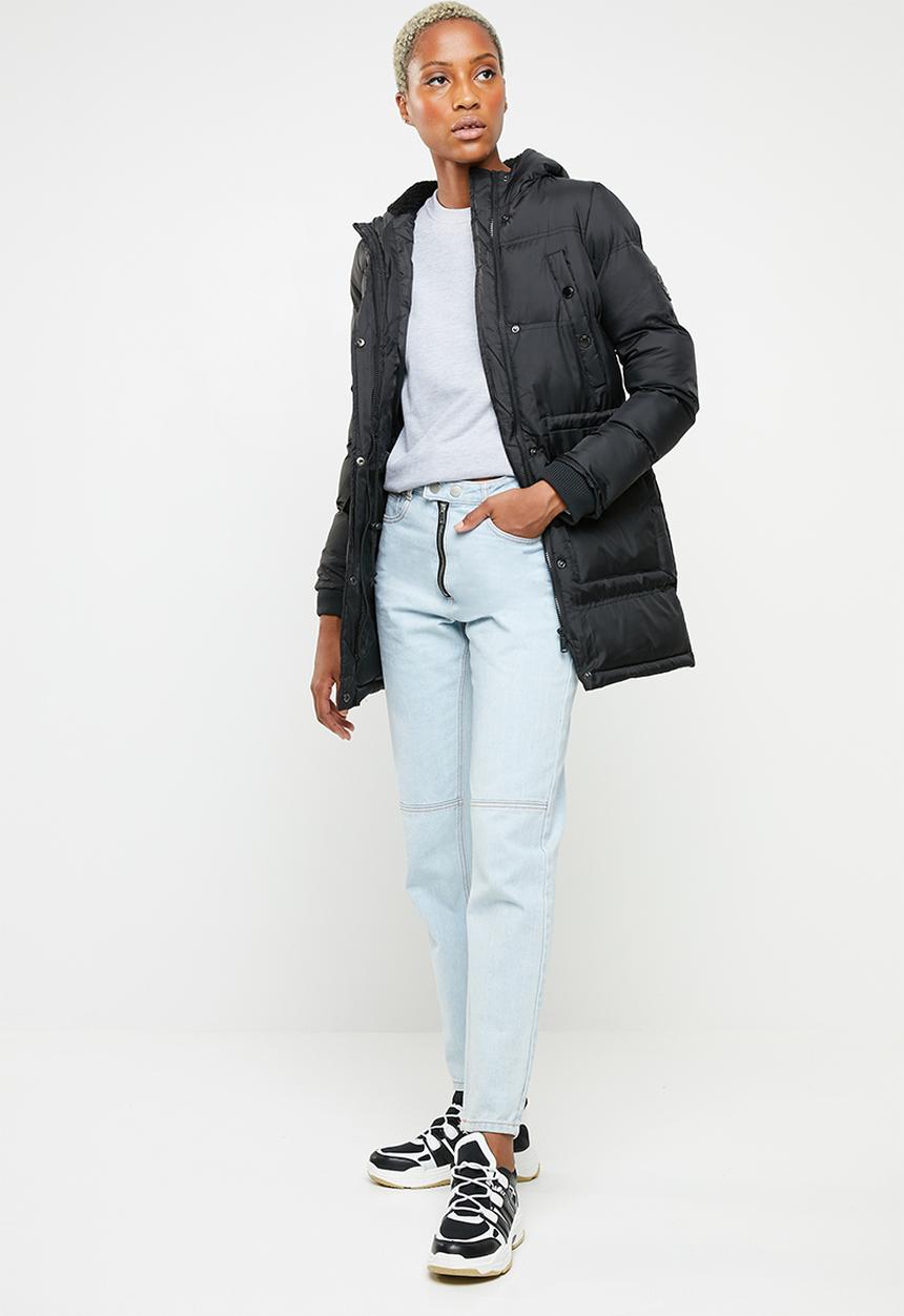 Brave Soul - Padded parka with lined hood and ribbed cuffs - black