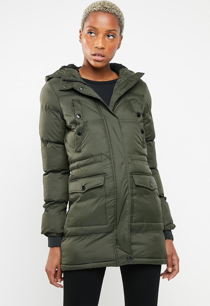 Brave Soul - Padded parka with lined hood and ribbed cuffs - khaki