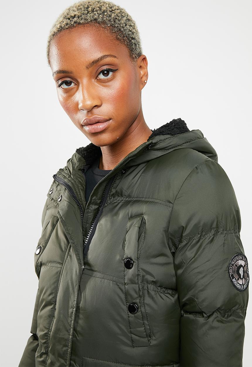 Brave Soul - Padded parka with lined hood and ribbed cuffs - khaki