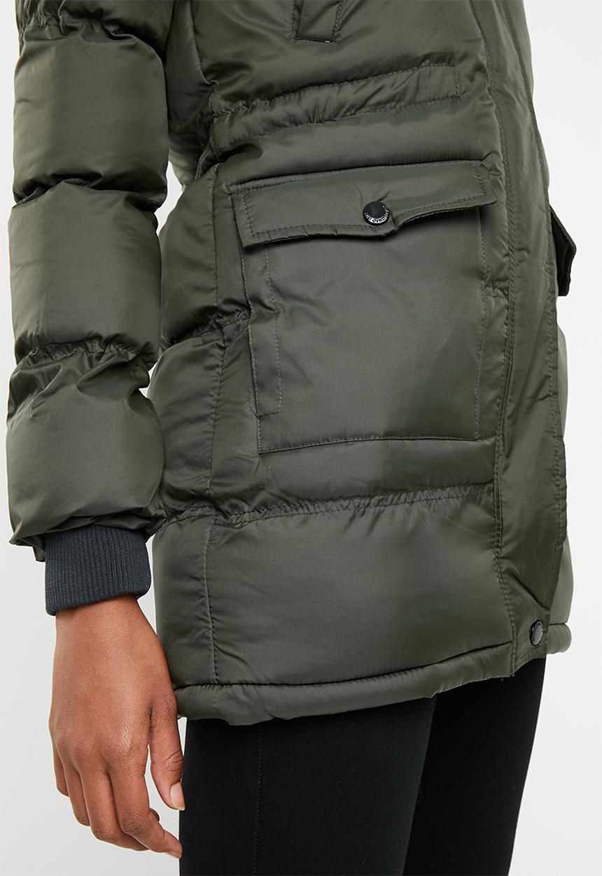 Brave Soul - Padded parka with lined hood and ribbed cuffs - khaki