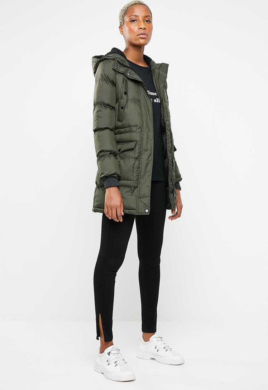 Brave Soul - Padded parka with lined hood and ribbed cuffs - khaki