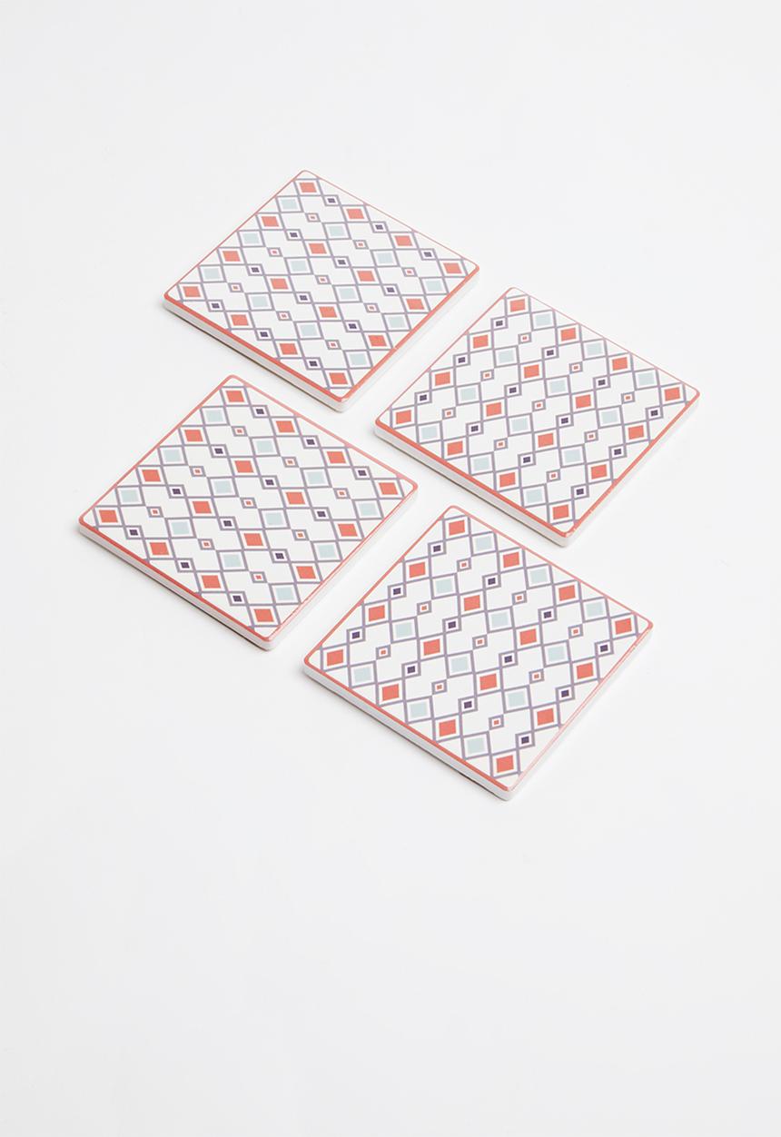 Kitchen Craft - Ceramic cork back coasters set of 4 - terracotta folk