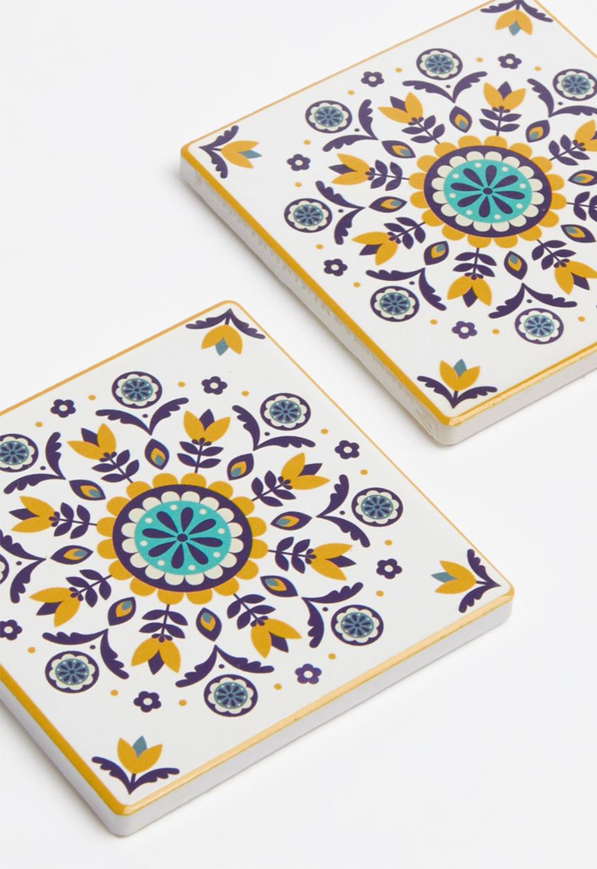 Kitchen Craft - Ceramic cork back coasters set of 4 - mustard floral