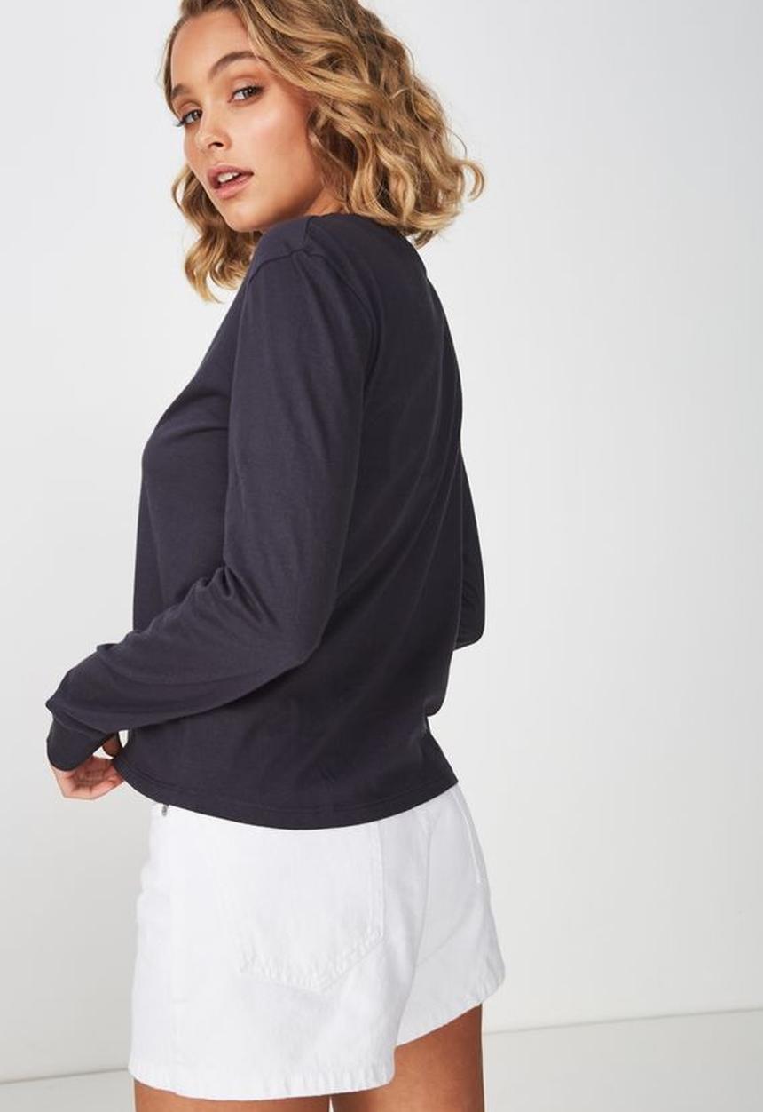 Cotton On - Classic slogan long sleeve tee - navy