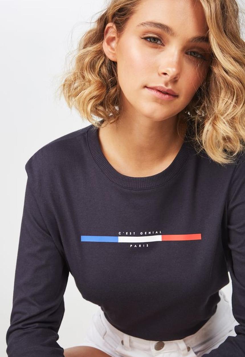Cotton On - Classic slogan long sleeve tee - navy