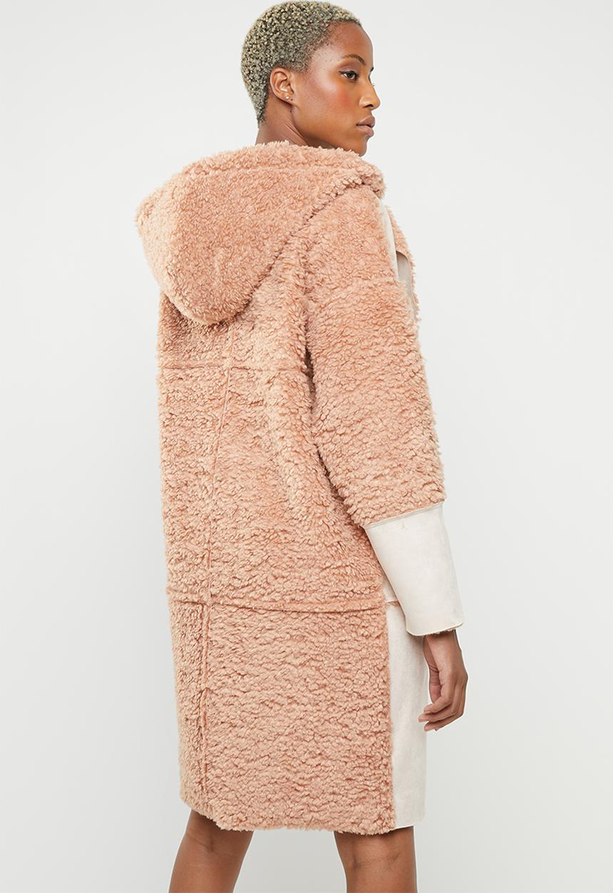 Missguided - Longline curly borg bonded coat - pink