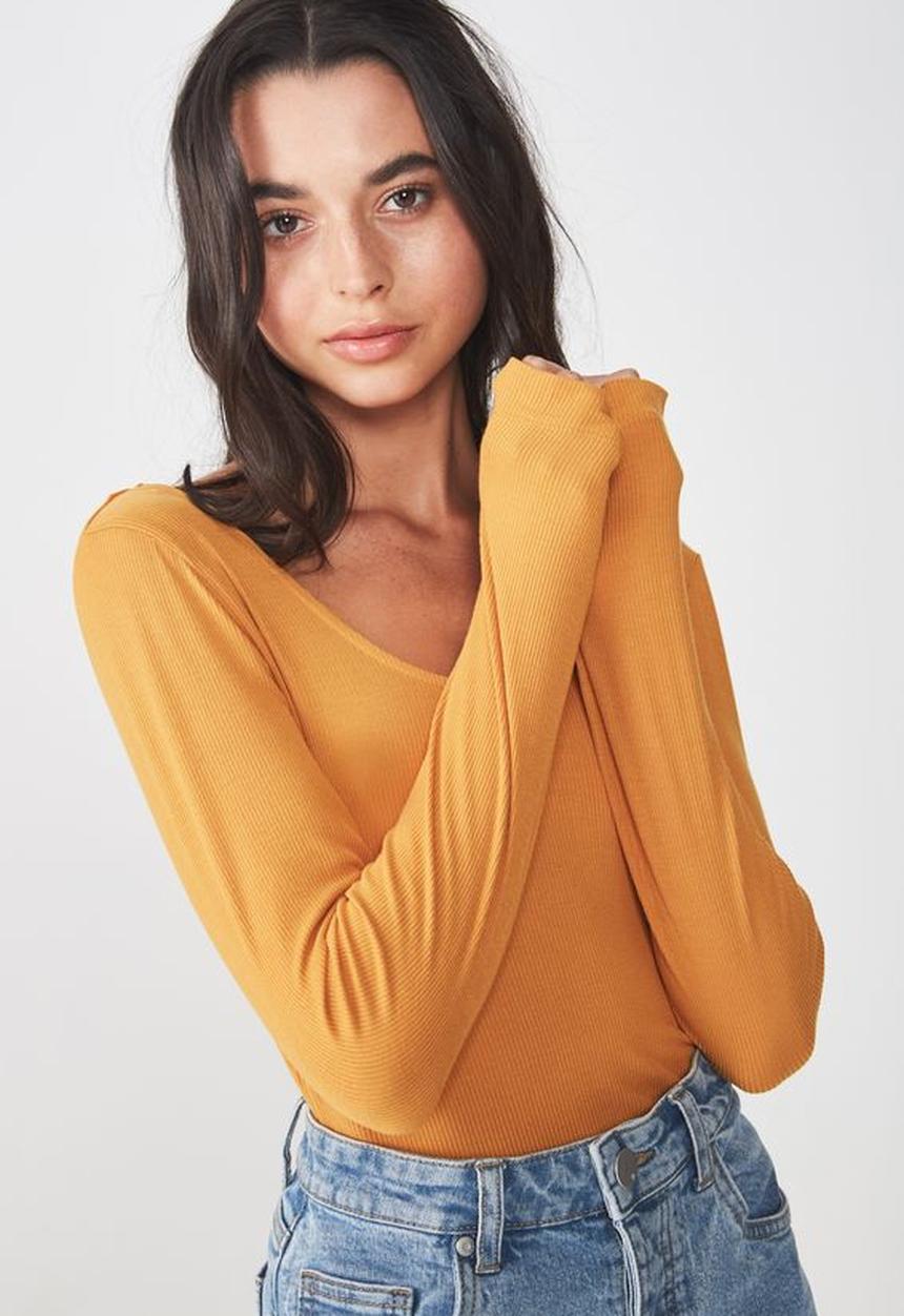Cotton On - Double scoop long sleeve top - yellow