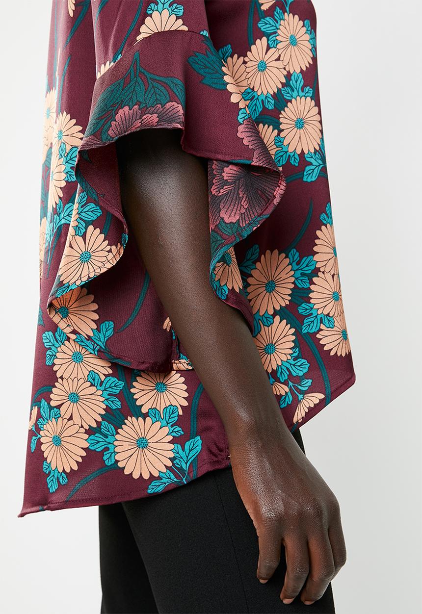 Revenge - Floral bell sleeve top - burgundy