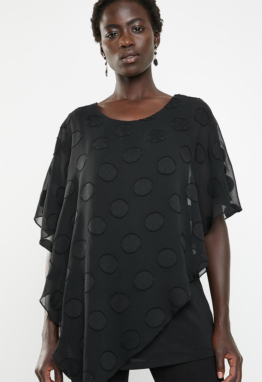 Revenge - Polka georgette oversized top - black